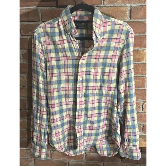 Gitman Bros. Vintage Made in USA Flannel Button Down Shirt Sz S, Pink/yellow - Picture 1 of 7
